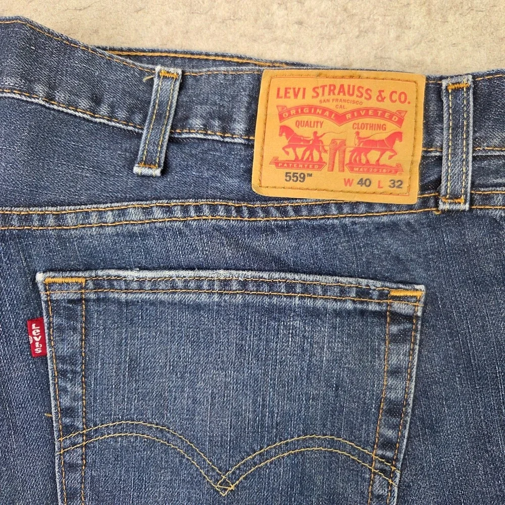 Levis 559 Jeans Mens 40x32 Blue Relaxed Straight Dark Wash Mid Rise Denim
